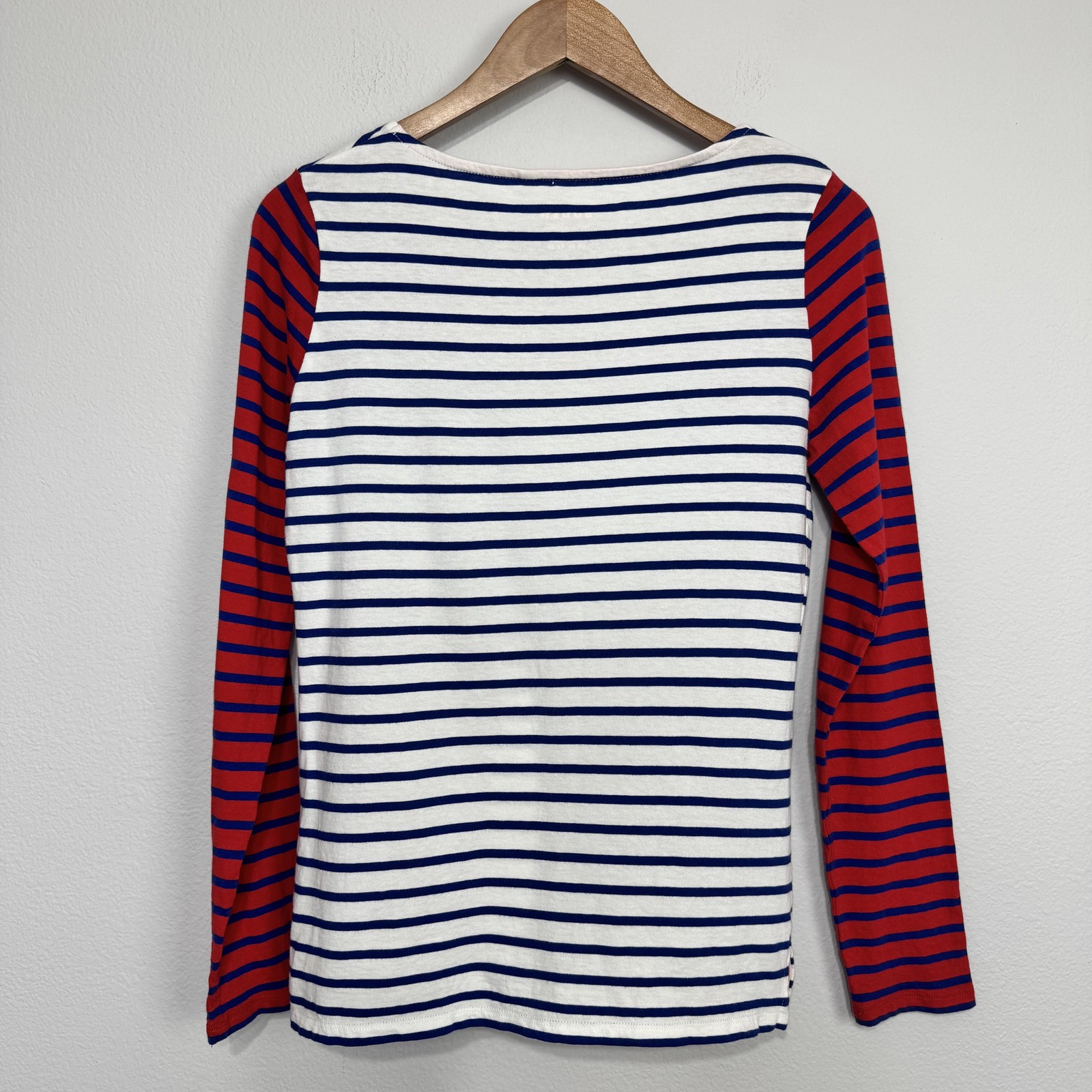 Boden Shirt Women’s 6 Navy Red White Stripe Boat Neck Long Sleeve Cotton Breton