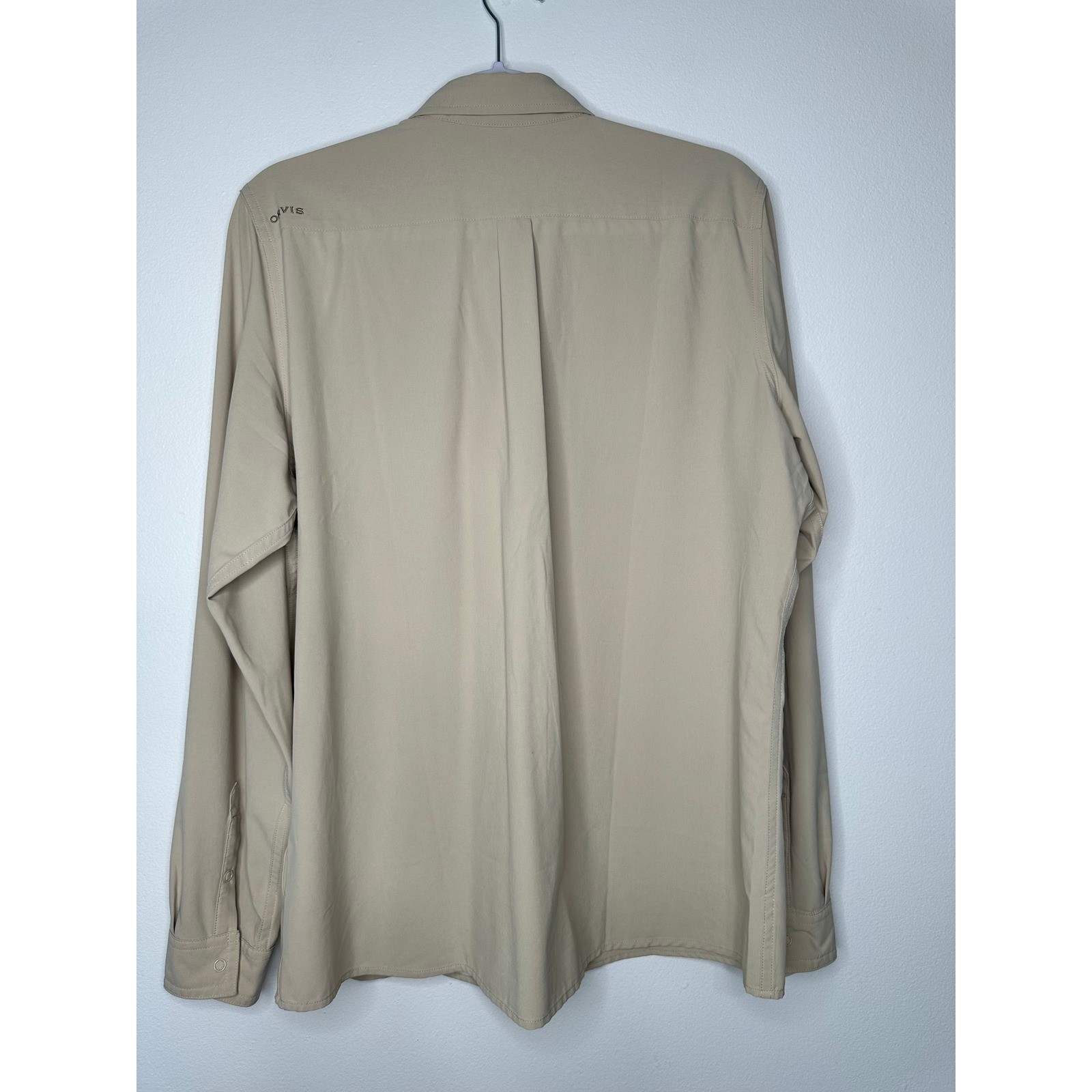 Orvis Insect Shield Roll Tab Sleeve Button Down Shirt Size L Tan Outdoor Hiking