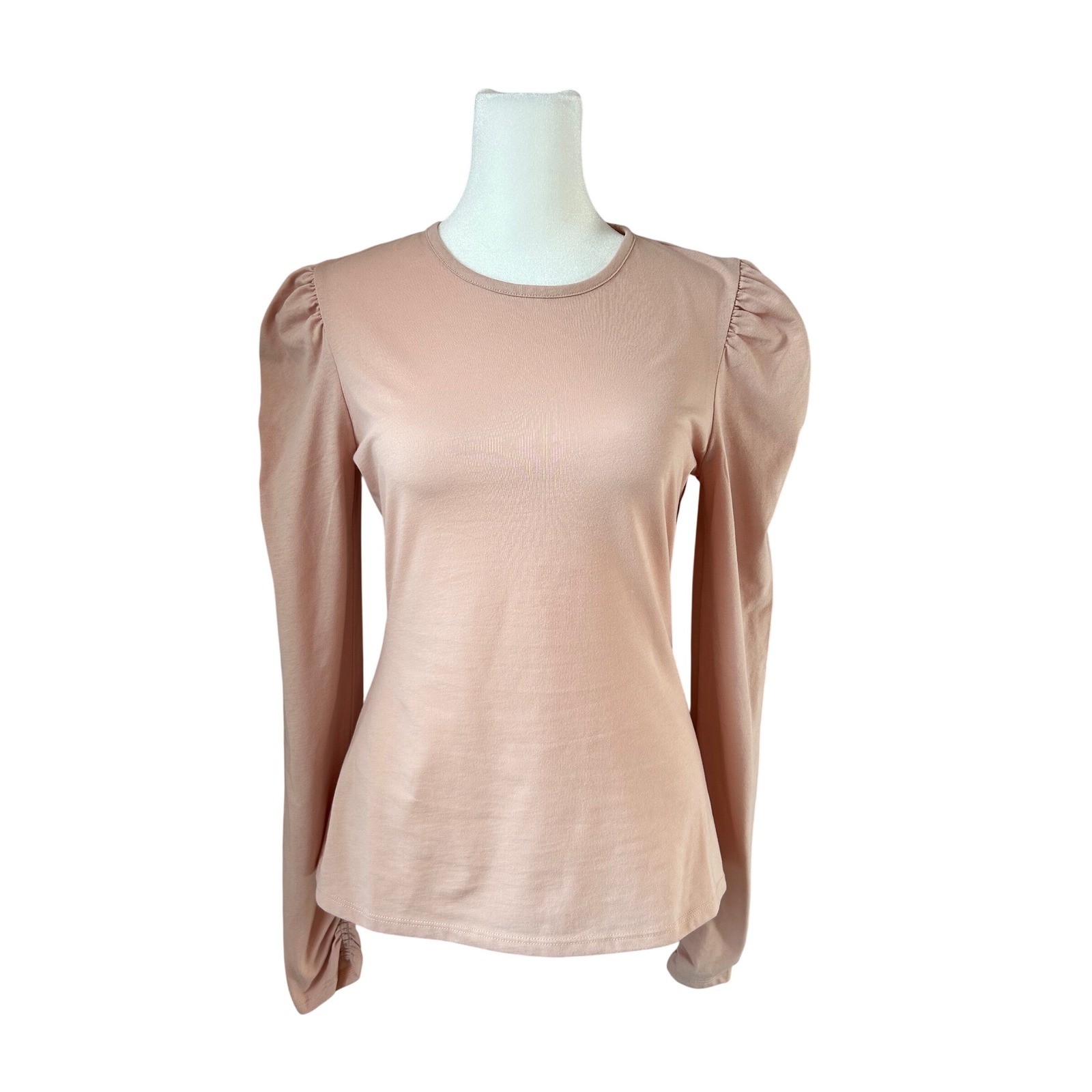 Rebecca Taylor Blush Pink Ruched Long Sleeve Top Puff Shoulder Cotton Size Small