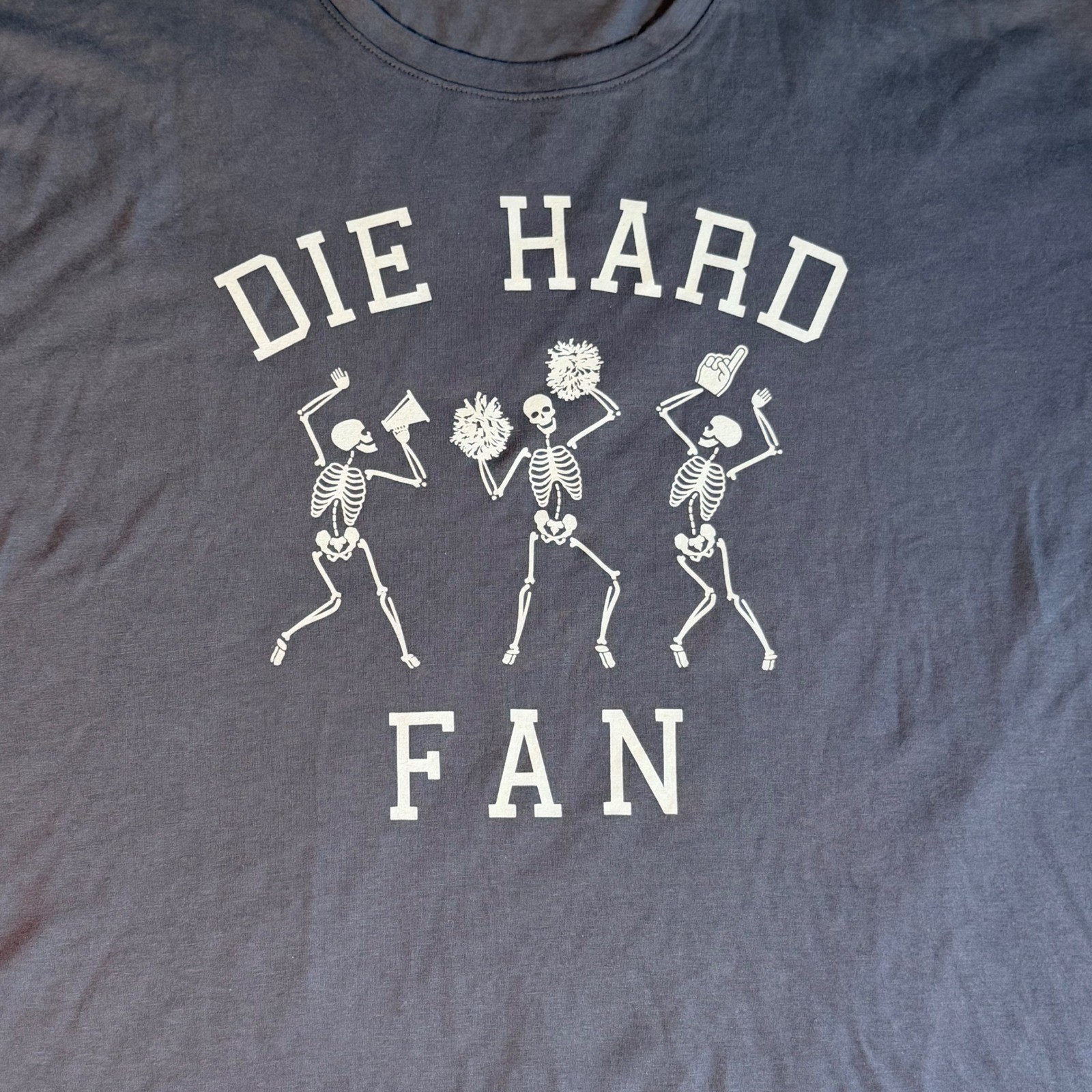 Maurices Die Hard Fan Skeleton Graphic Tee Charcoal Grey Spooky Grunge T-Shirt