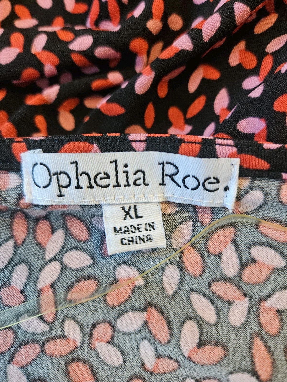 Ophelia Roe NWT Womens XL Blouse Black Red Stretch V-Neck Ruched Sleeves Peplum