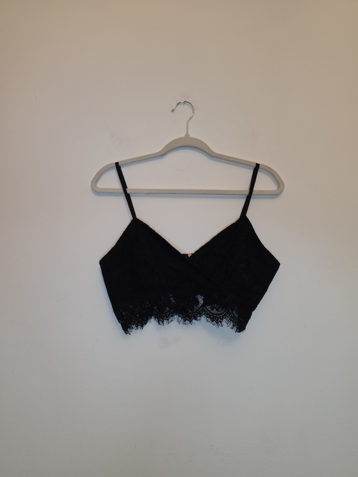 Black Sexy Lace Crop Wrap Eyelash Bralet Bralette Top Shirt Lingerie Size 10 UK