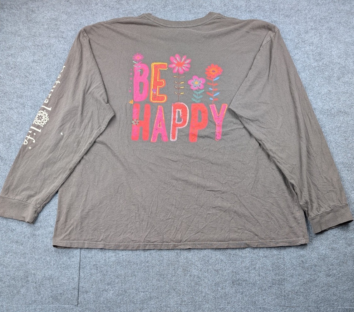 Natural Life Graphic Shirt Womens XXXL Be Happy Boho Floral Cotton Hippie Casual