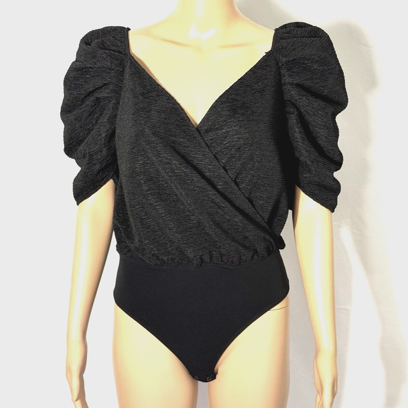 Express vtg Bodysuit Puff Balloon Sleeve Glam Rock Witchy Goth S snap crotch