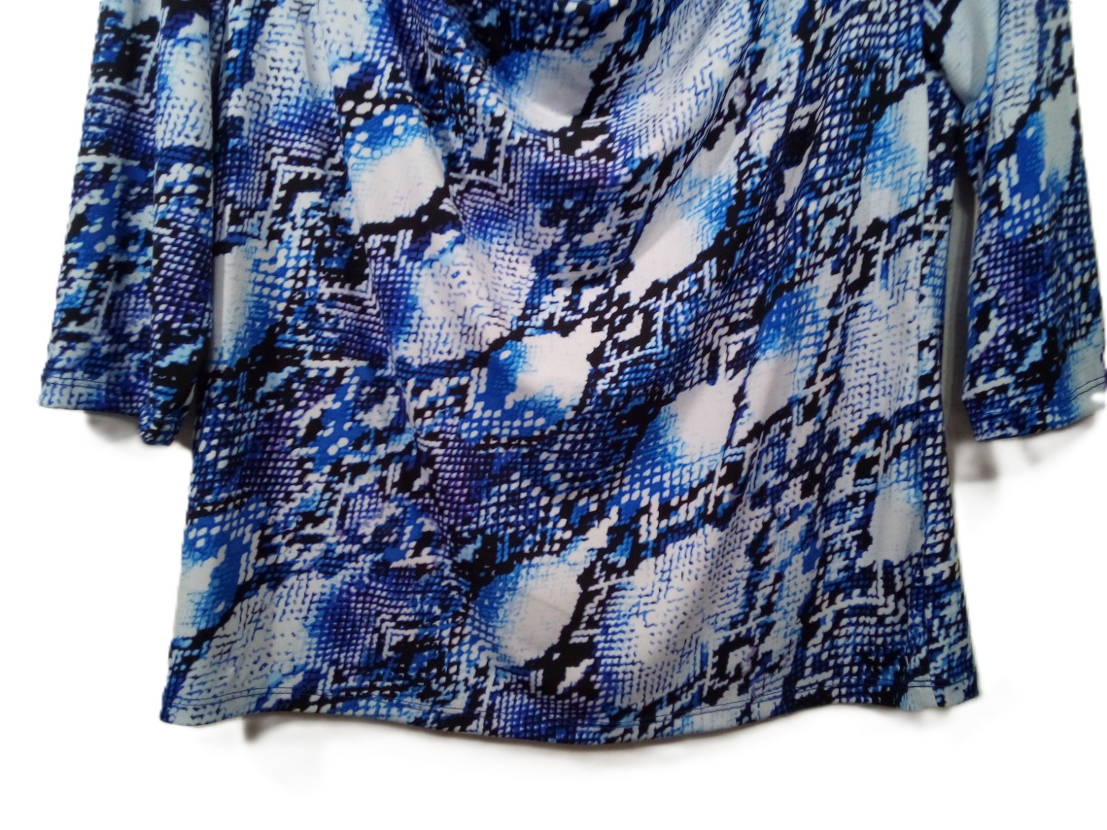 Ellen Tracy Top Women L Blue Purple Waterfall 3/4 Sleeve