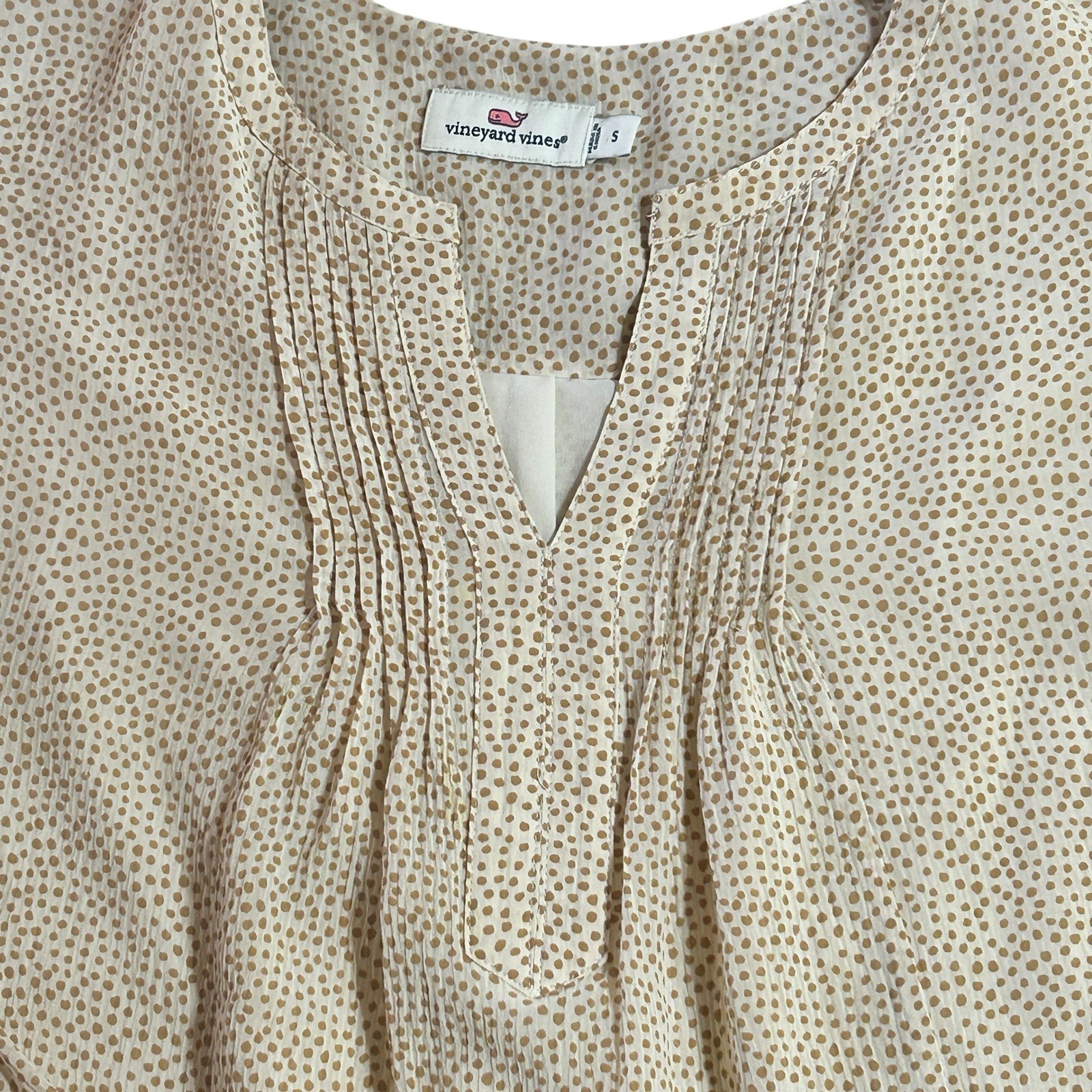 Vineyard Vines Women S Polka Dot Silk Blend Long Sleeve Pleated Blouse Top