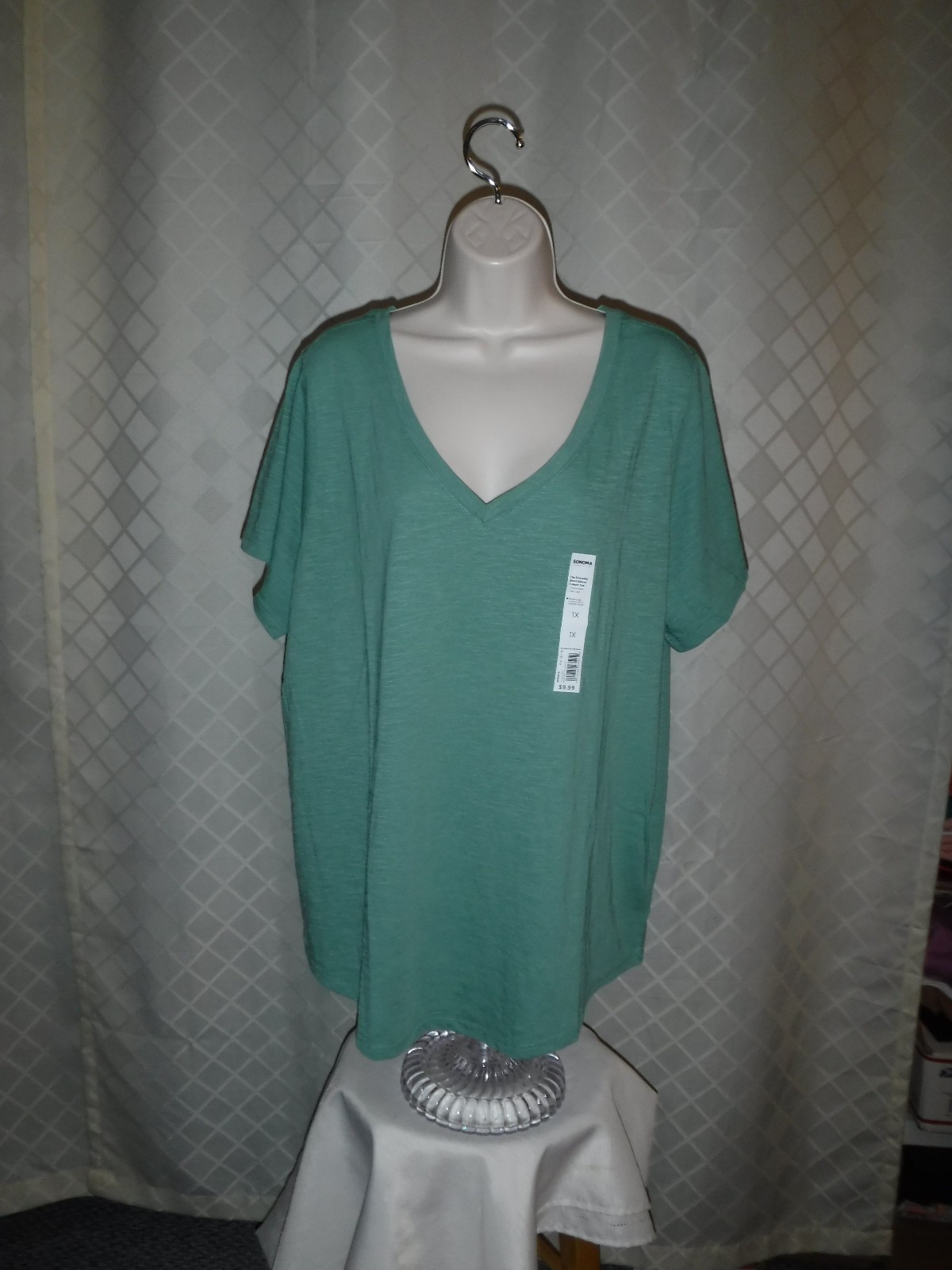 Size Plus Short Sleeve V Neck Women T-Shirts,3X,2X,1X, Sonoma Multi Color, Solid