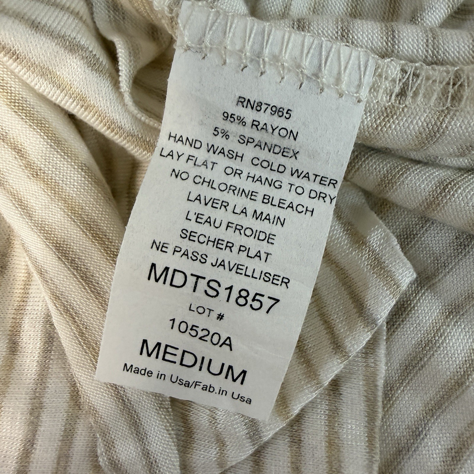 NWT Elan Medium Striped Tunic Top Beige Ivory Sharkbite Hem Boho Rayon Stretch