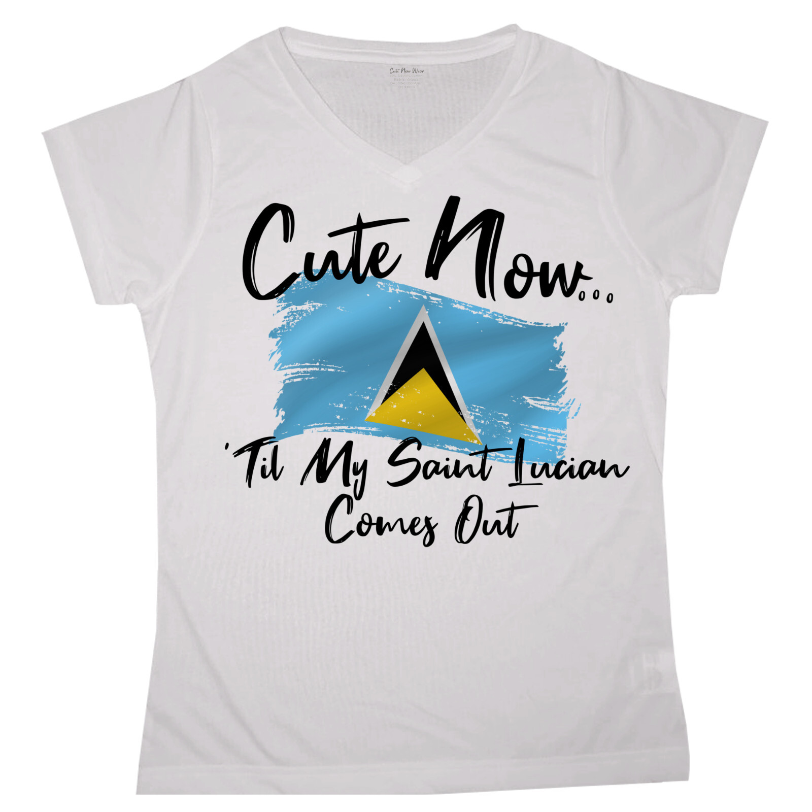 Cute Now… ‘Til My Saint Lucian Comes Out Ladies St Lucia Flag V-neck T-shirt