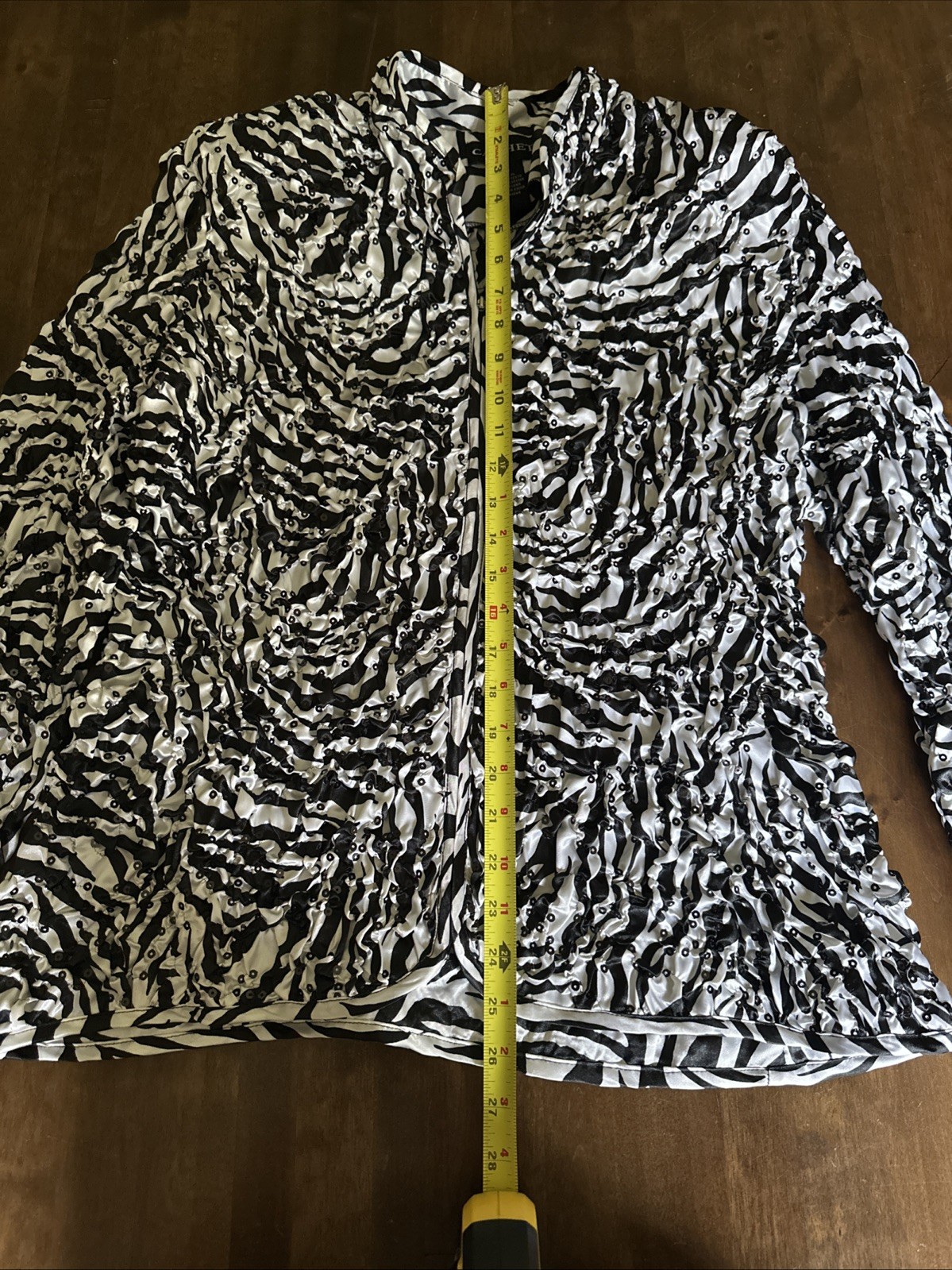 Cachet Blazer Jacket Blouse XL Stretch Fabric Black White Animal Print Stripe