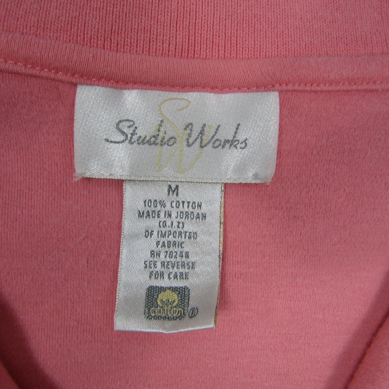 Studio Works Womens Medium Pink Short Sleeve Button Up Shirt Cotton Collared