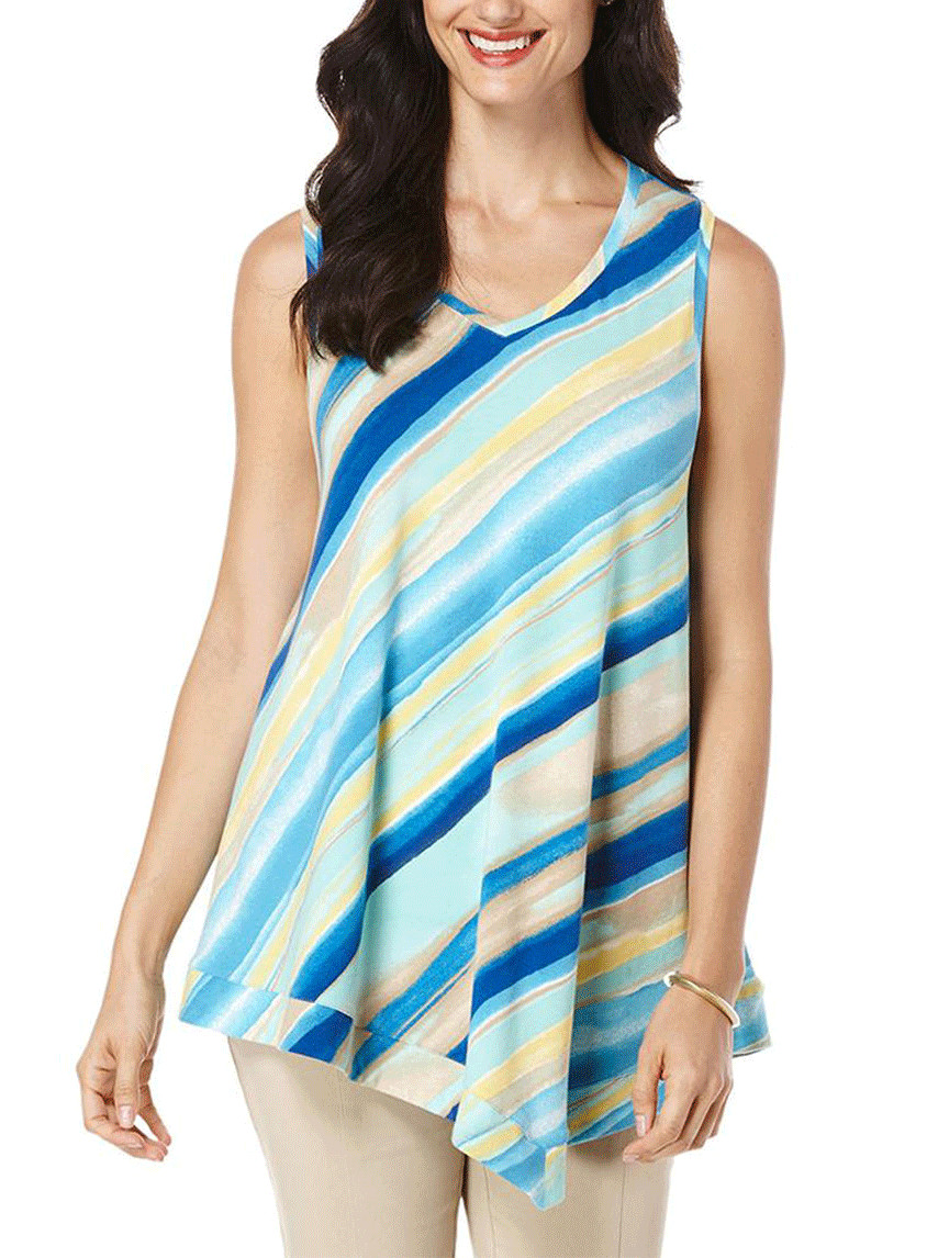 NEW RAFAELLA COTTON BLUE YELLOW STRIPES TANK BLOPUSE TOP SIZE S $60