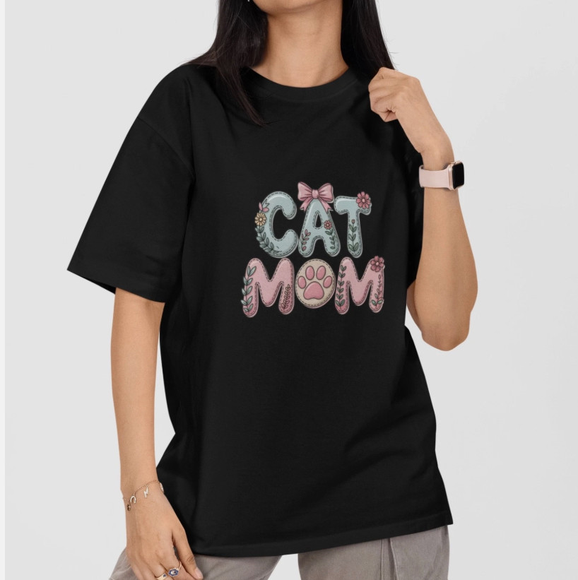 Cat Mom Shirt Cute Floral Cat Lover Gift Women Pet Mom Paw Print Tee