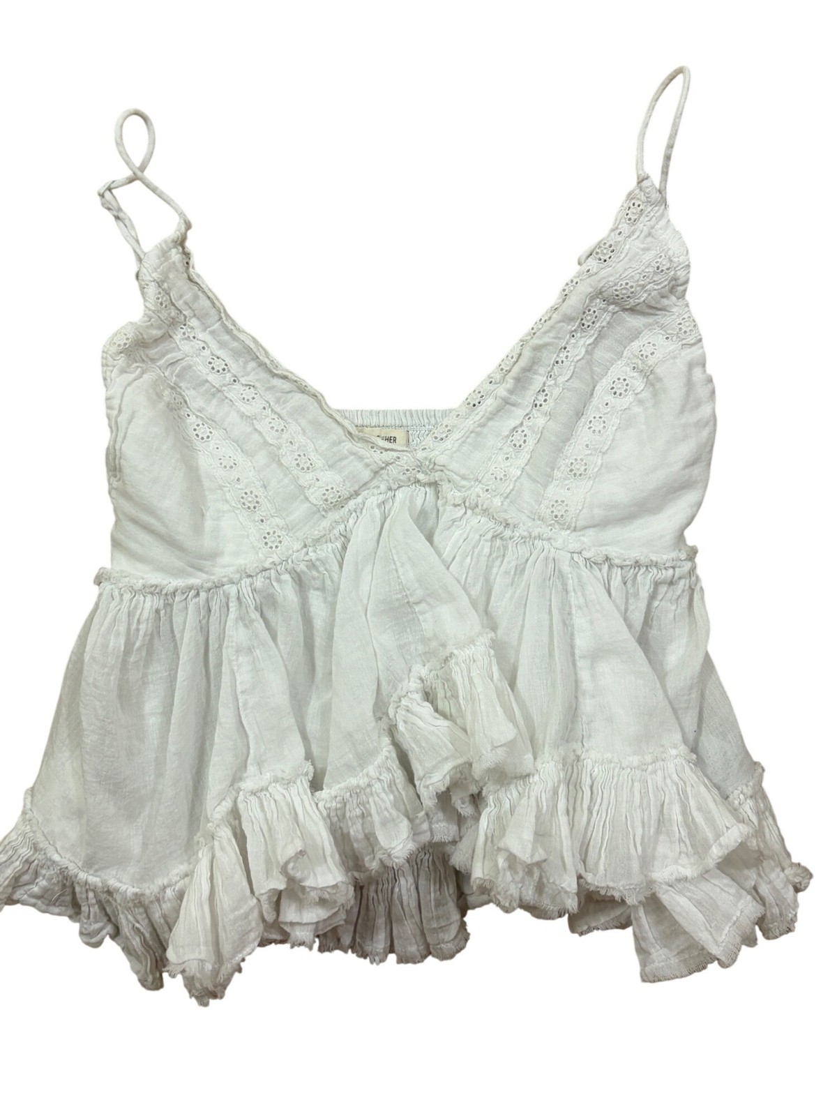 We Together Y2K Boho-Chic Babydoll Tiered Gauzy Crop Cami Top Small White Fairy