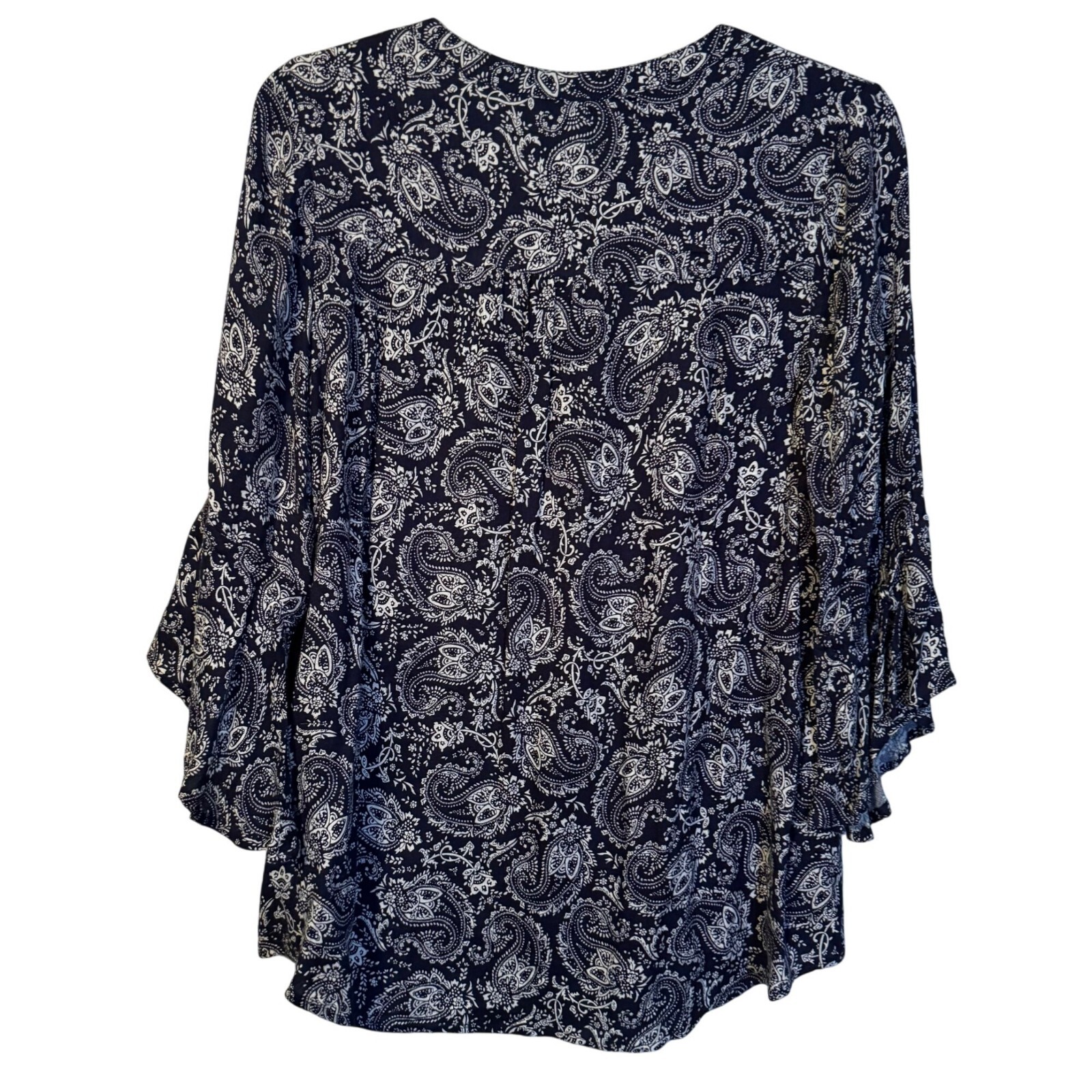 Westport Womens Blouse Sz 1X Navy & White Paisley Print 3/4 Sleeve Blouse