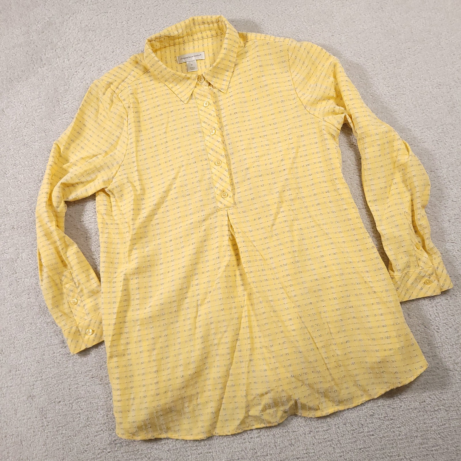 Christopher & Banks Henley Collared Shirt Women’s Medium Yellow Blouse Pockets