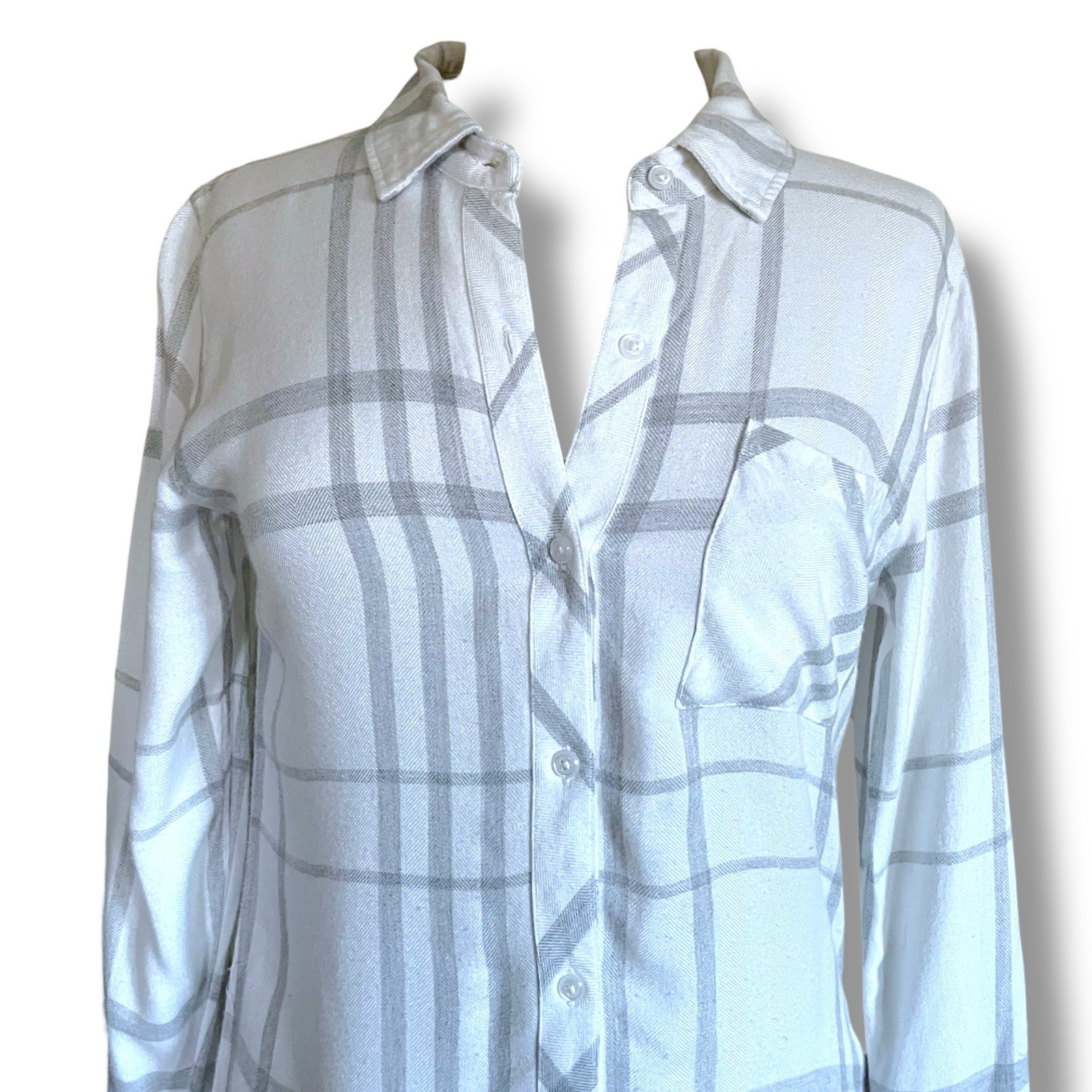 Rails Womens Hunter Shirt Sz XS Charcoal Gray White Plaid Flannel Button Up