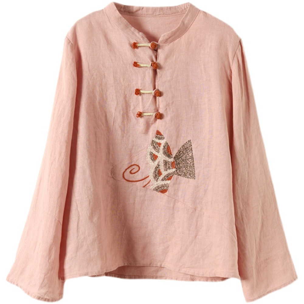 Ethnic Women Embroidery Cotton Linen T-shirts Casual Tops Blouse Retro Chinese