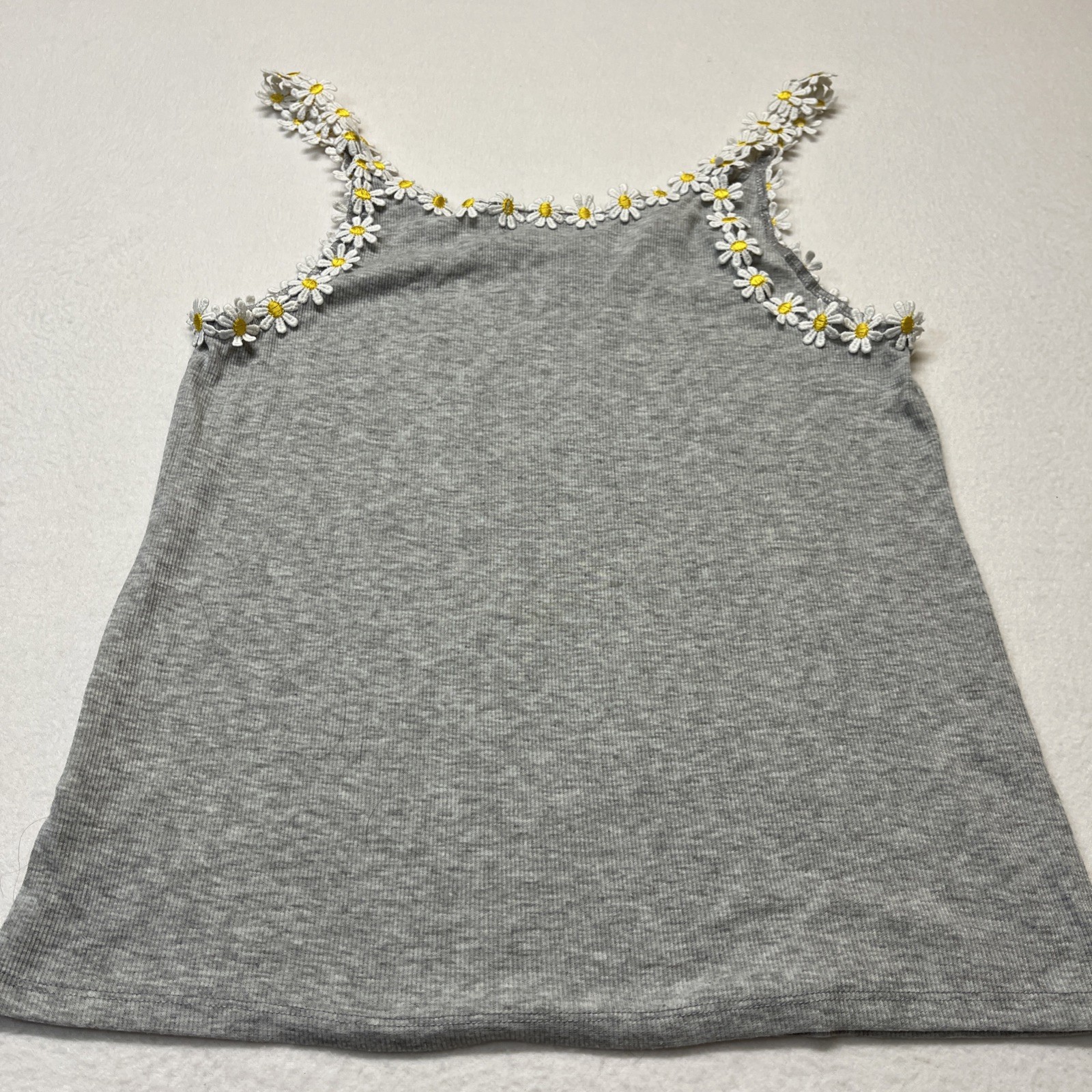 KIKIT M Ribbed Top/Tank Sleeveless Daisy Trim Gray Y2K Hippie Beach 70’s
