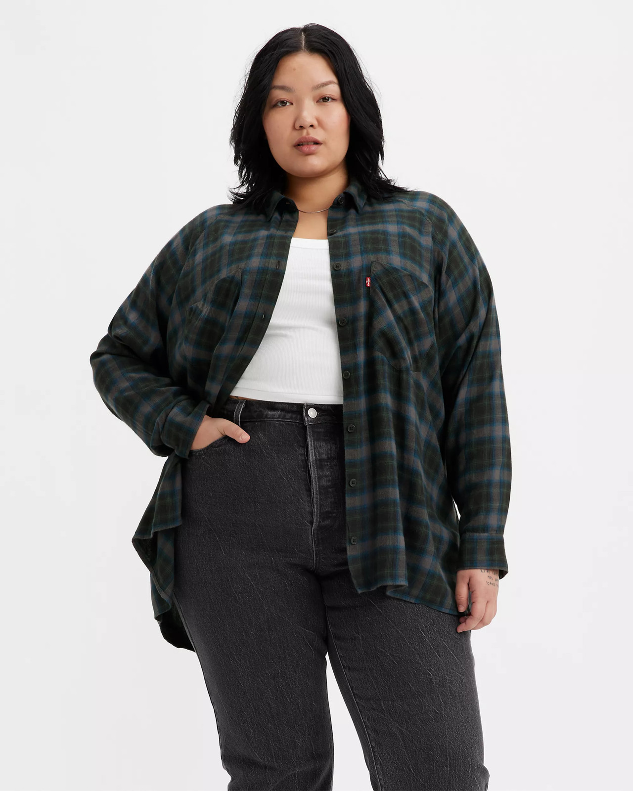 Levis Plus Size Harrison Plaid Butto Linda Plaid Blackened Pearl 1X