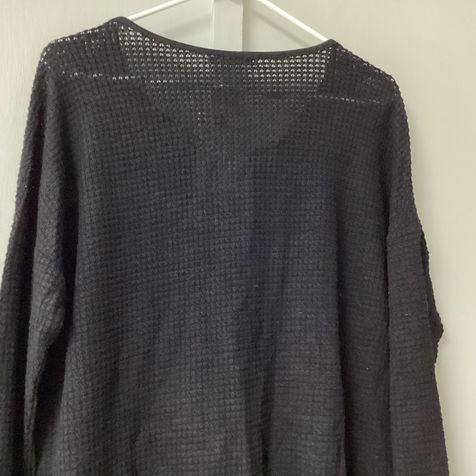 ADREAMLY Black Semi-Sheer Blouse Women’s Size Medium Waffles Studs Hole Knit New