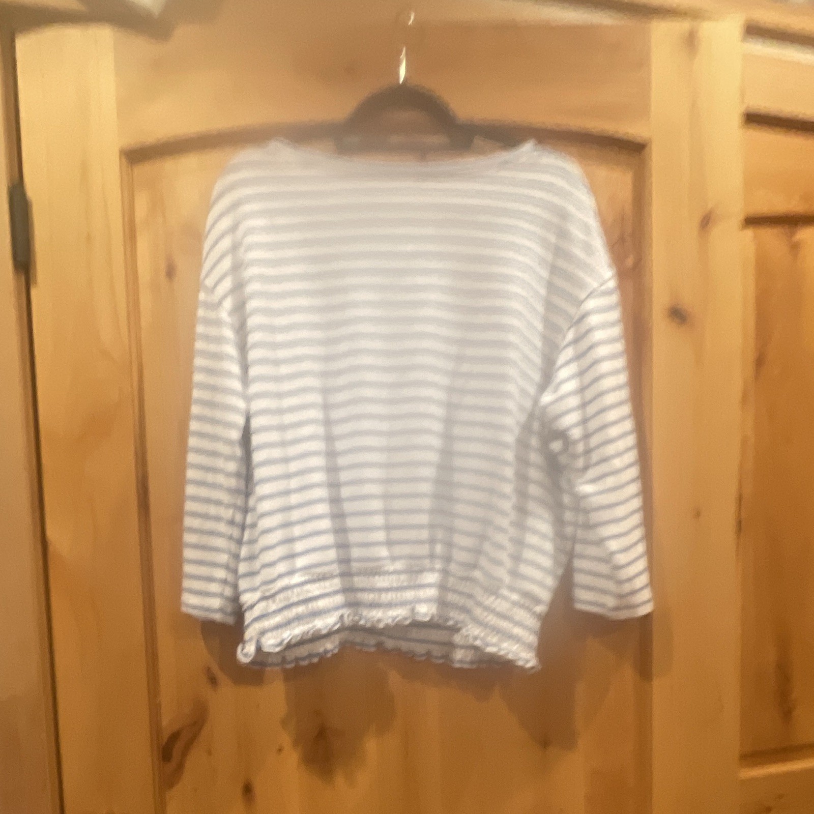 St. John’s Bay Blue White Striped Knit Crew Neck 3/4 Sleeve Pullover Top XXL