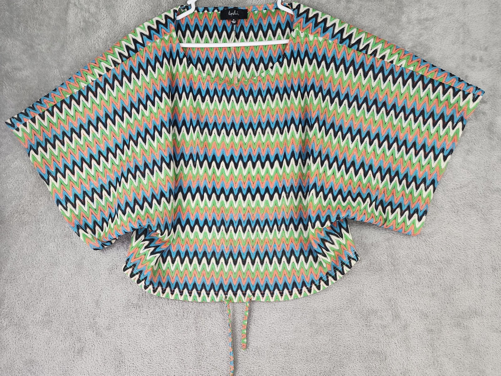 Lipslide Shirt Womens Medium Multicolor Chevron Zig Zag Mesh Knit Boho Festival