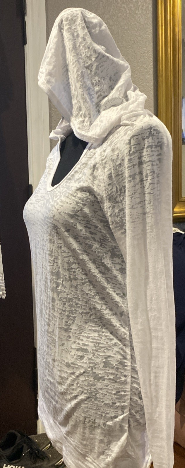 Tahari Womens 100% Linen White Long Sleeve Hooded Breathable Knit Sweater Size M