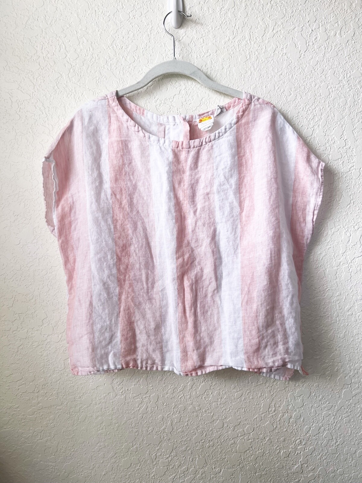 C&C California 100% Linen Pink Stripe Short Sleeve Blouse Boxy Top Coastal XS