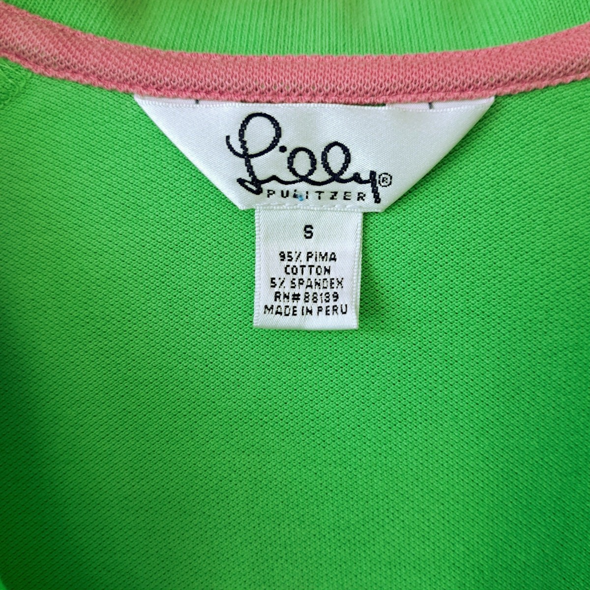 Lilly Pulitzer Lime Green ZIp Neck Polo Top Small 3/4 Sleeve White Label Golf
