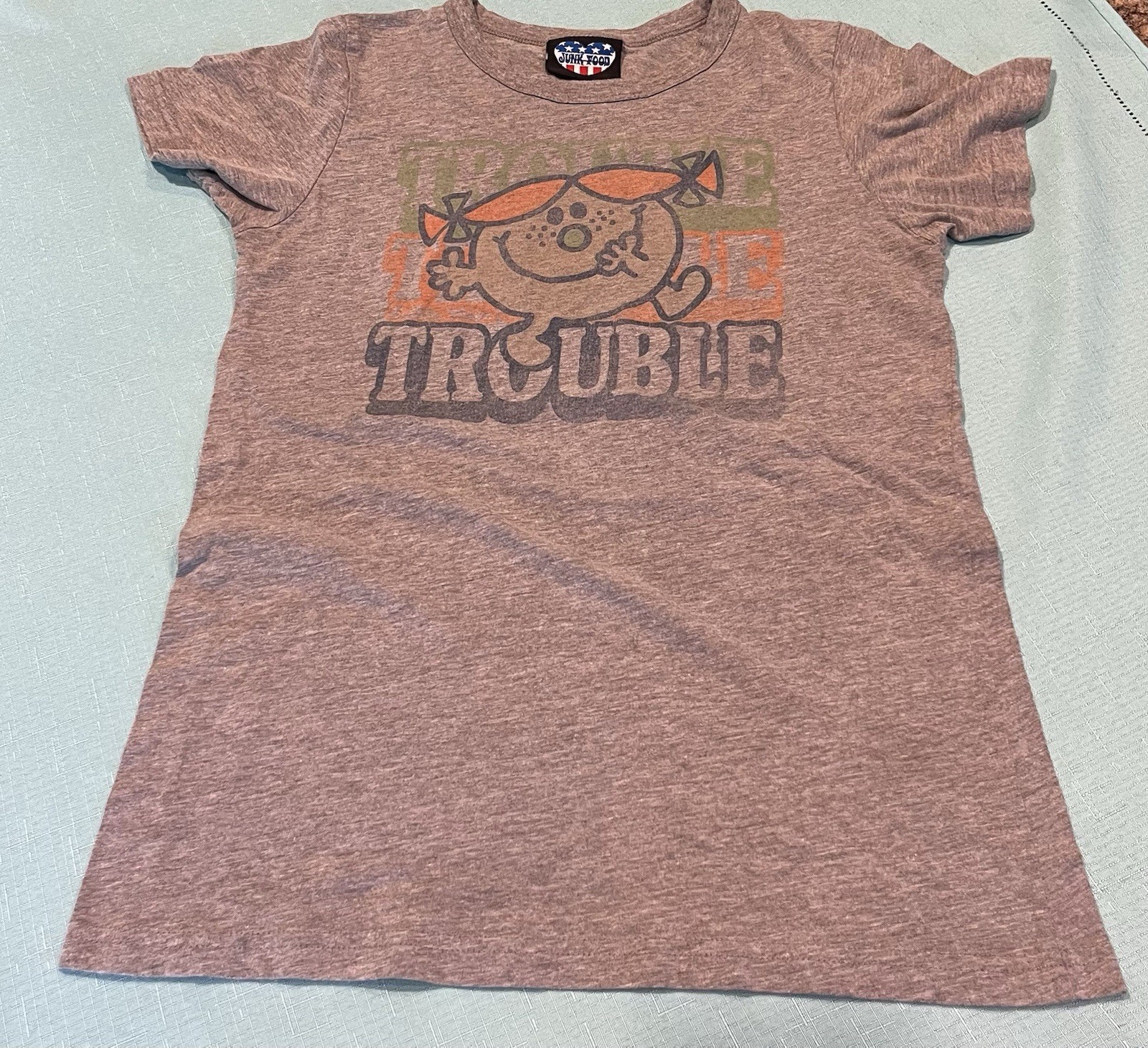 Junk Food Little Miss Trouble Graphic T Shirt Womens XL Gray Made USA