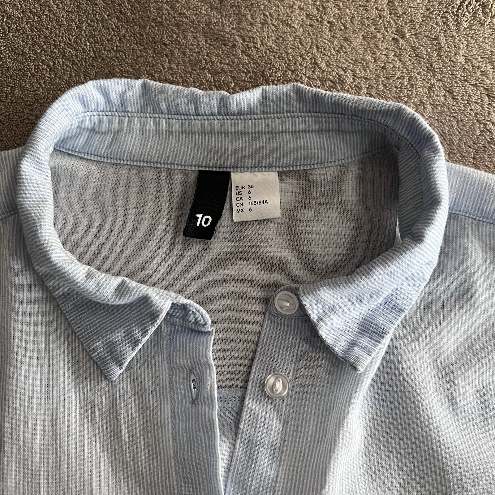 H&M Divided Light Blue Stripe Cotton Long Sleeve Shirt in UK 10 *exc cond*