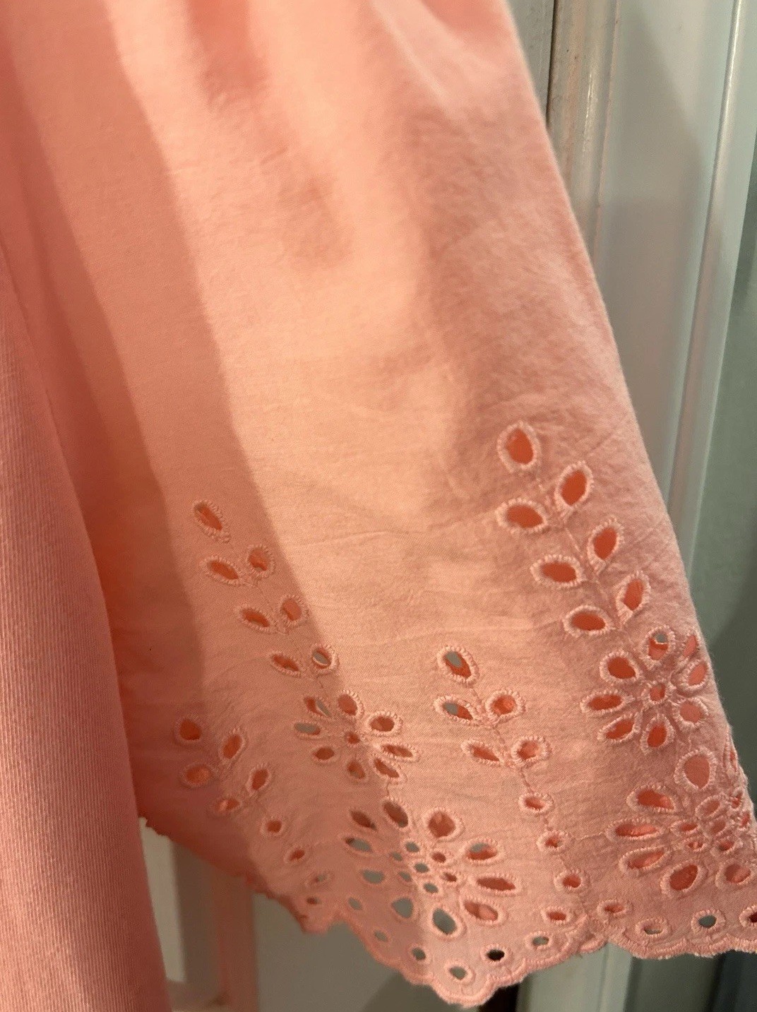 Talbots Women’s Size XL Pink Cotton Knit Top, Woven Cotton Eyelet Sleeves EUC