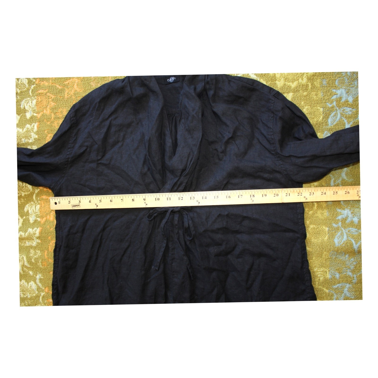 Earth Linen Tunic Top Black Small long-sleeve draped Cowl neckline Lagenlook