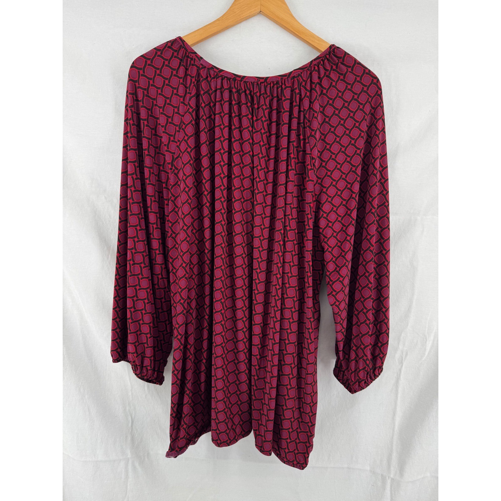 Anne Klein Womens 3X Chianti Multi Geometric Print 3/4 Sleeve Blouse