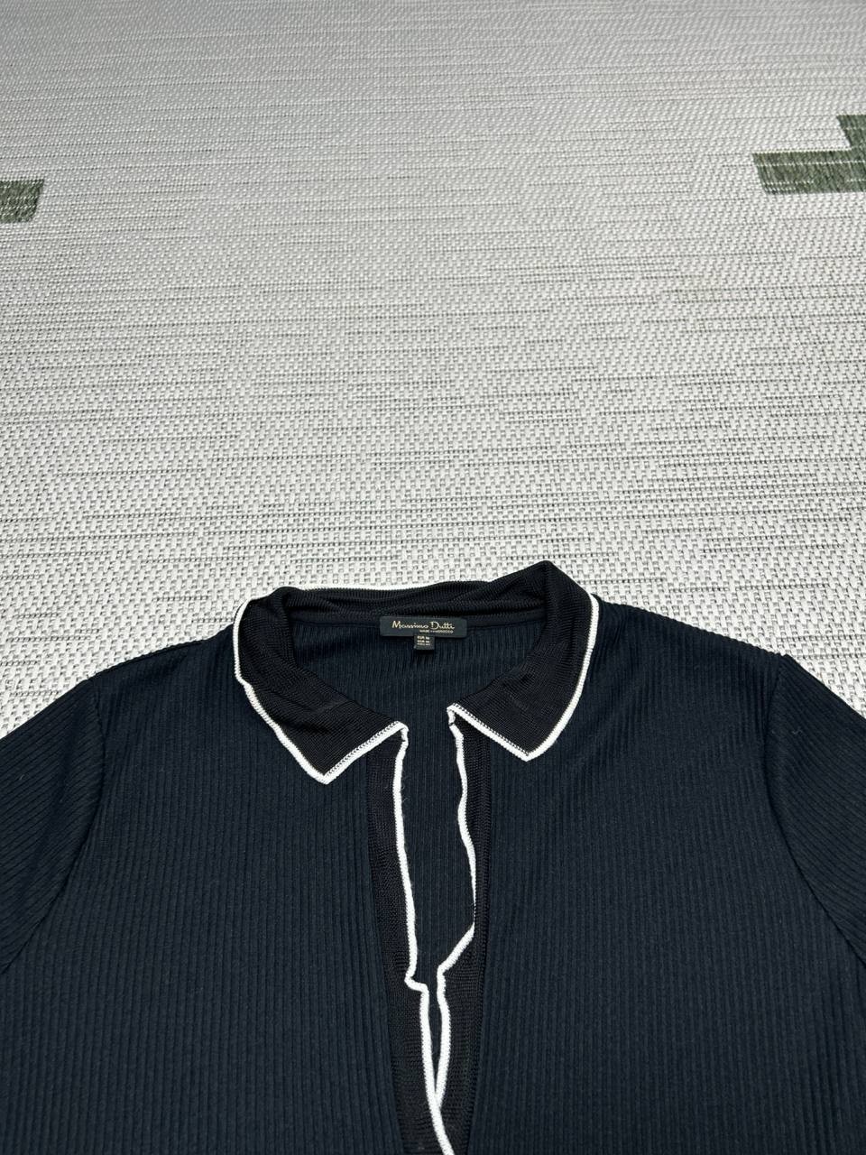 Massimo Dutti Shirt Womens Medium Black Ribbed Knit Blouse *