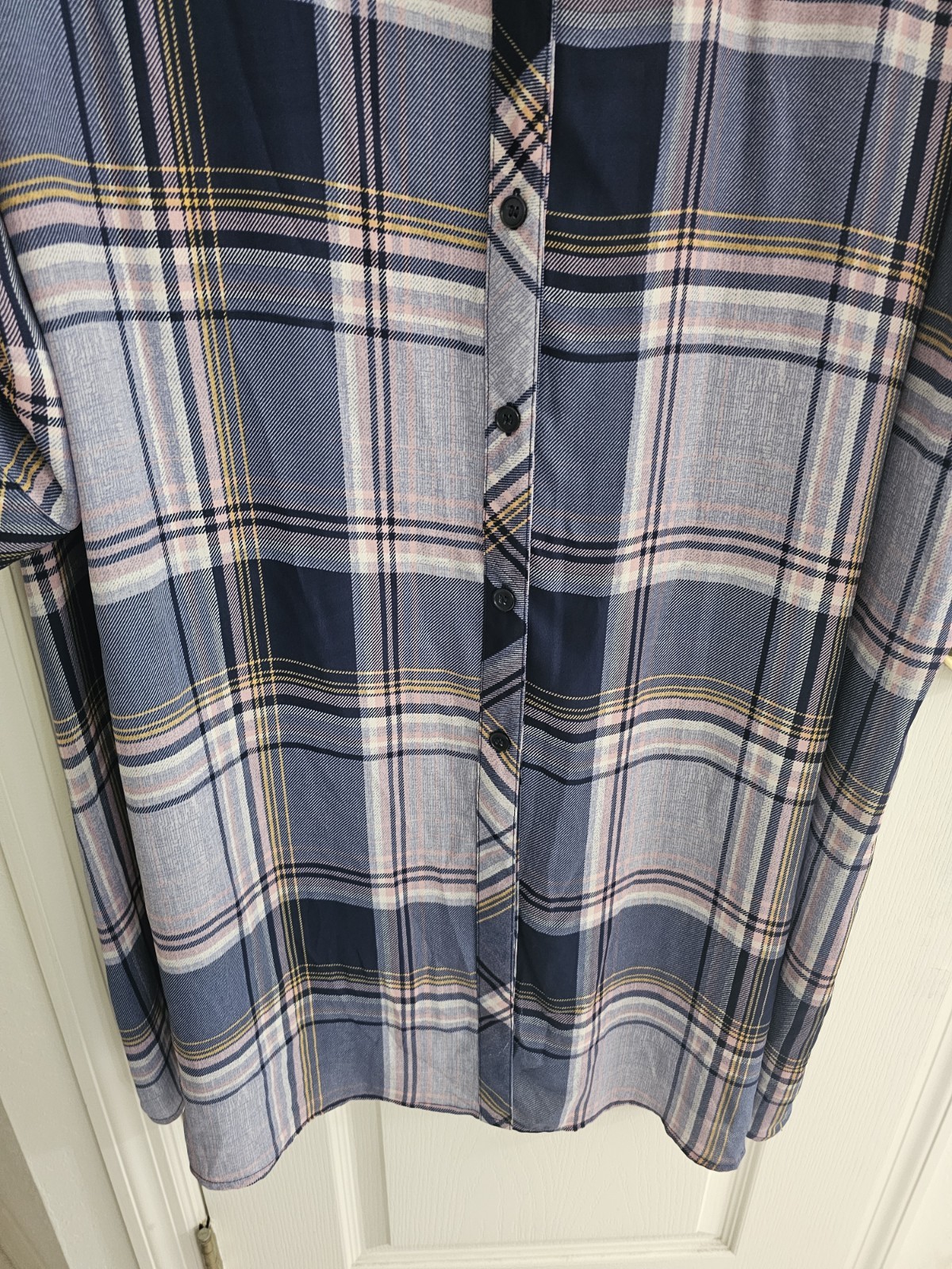 Catherines Women 3X Plus Blue Pink White Plaid Collared Long Sleeve Button-Up