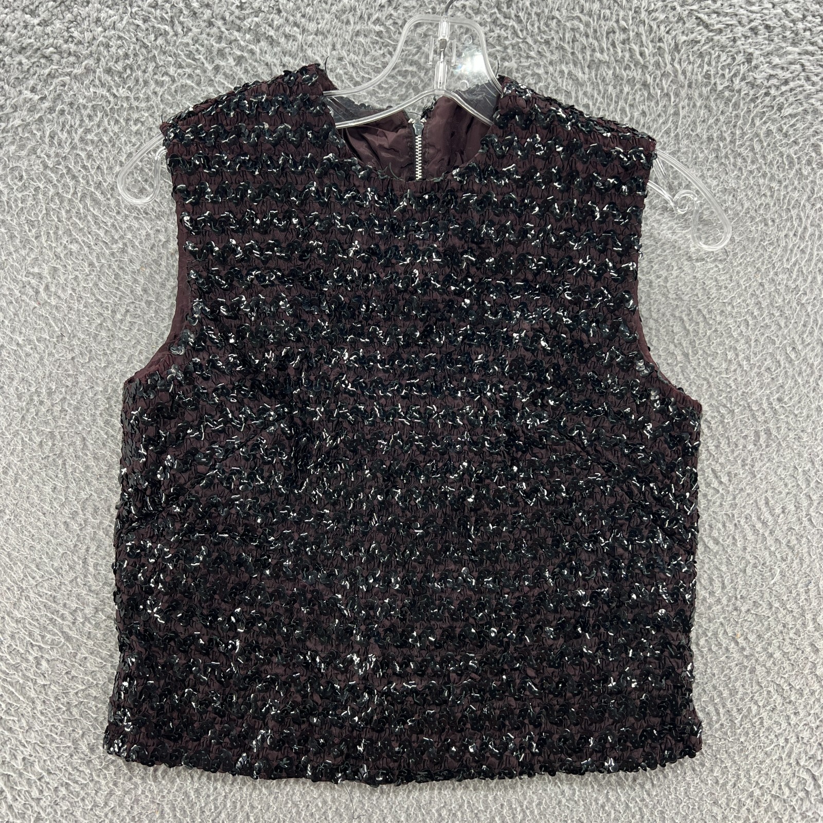 VIntage Sequin Top Womens Medium Black Sleeveless 40s 50s BOXY Shirt Murlen Zip