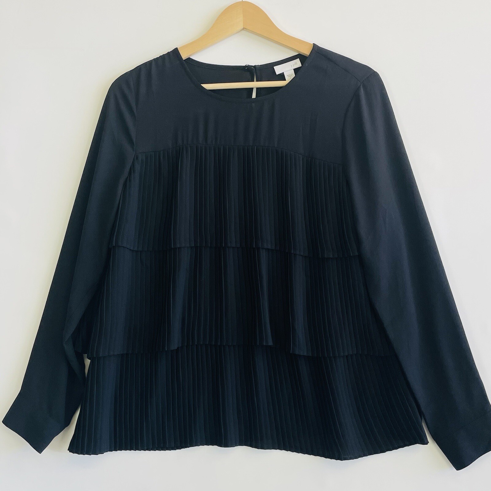J. Jill Pleated Tiered Shirt Women Small Black Whimsigoth Professional Timeless