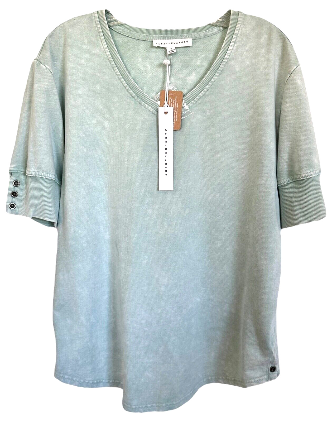 Jane and Delancey Women’s Garment Dye Blouse Top Short Sleeve Size S Light Blue