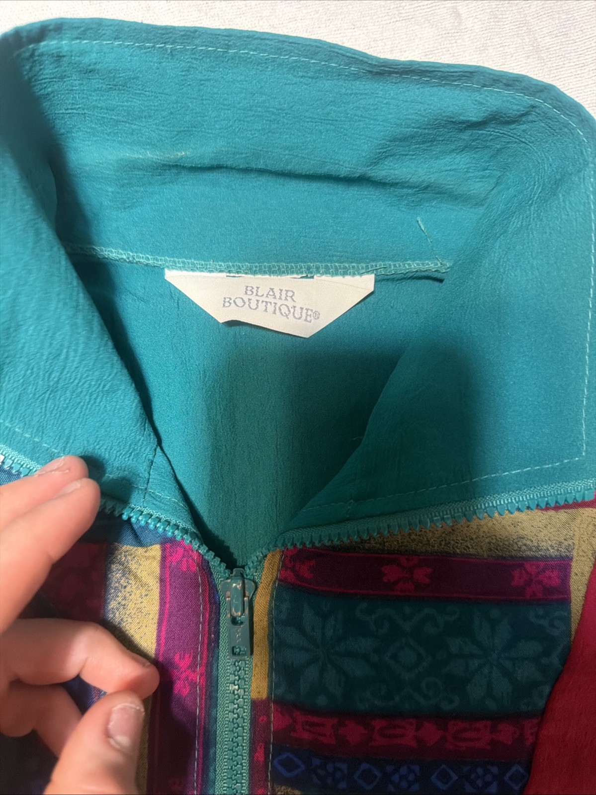 Vintage Blair Boutique Windbreaker Women’s L Zip Teal Graphic 1990s No Size Tag