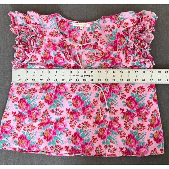 Love The Label Pink Floral Ikat Ruffle Flutter Sleeve Cotton Blouse Size Small