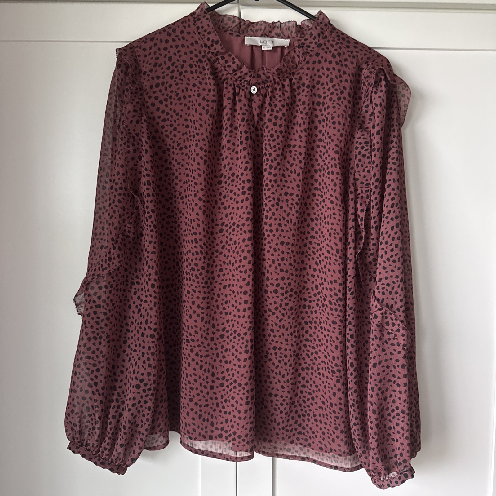 LOFT – Women’s Blouse – XL – Mauve Black Speckled – Long Sleeve – Button Top