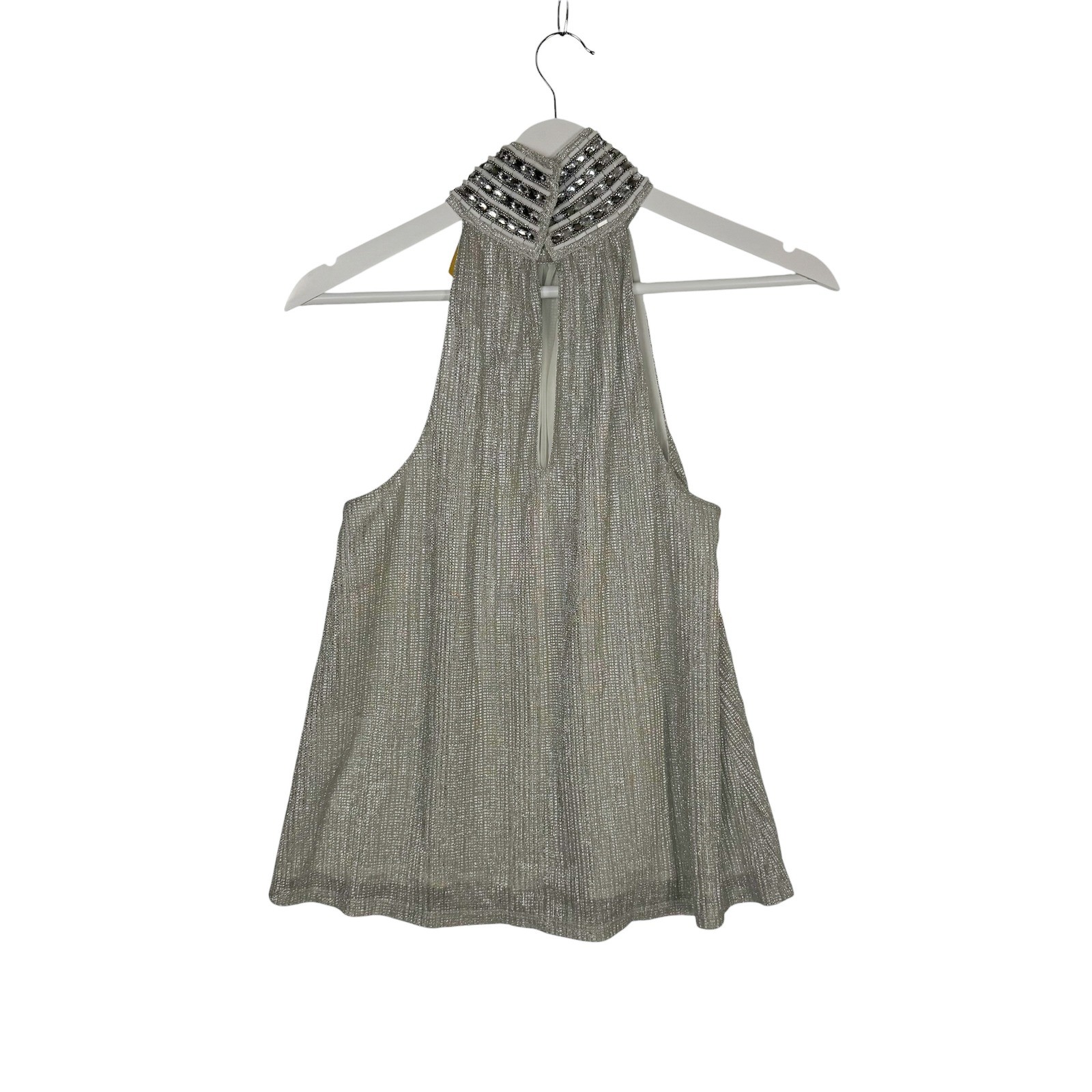 NicoBlu Halter Top Small Silver Metallic Beaded Neck Glam Party Night Out Style