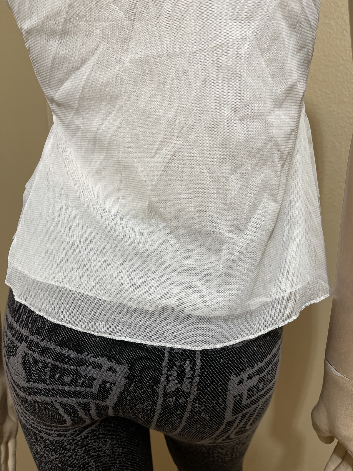 Women’s White Polyester Cocktail Layered Lace Beaded Pleated Size M Blouse Top