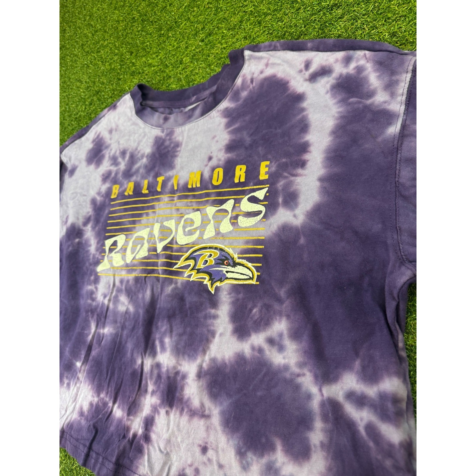 Baltimore Ravens Tie Dye Cropped Long Sleeve Shirt XL Purple
