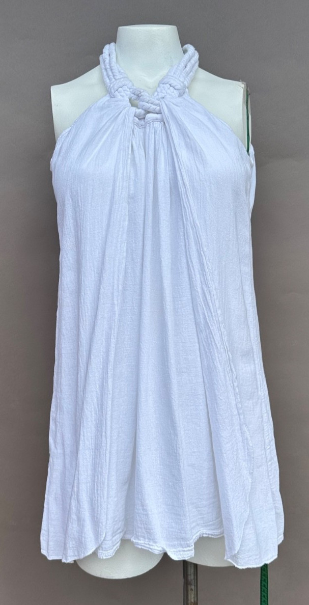Giocam White Rope Halter Tunic Top Medium Peruvian Cotton Y2K Cottagecore Preppy