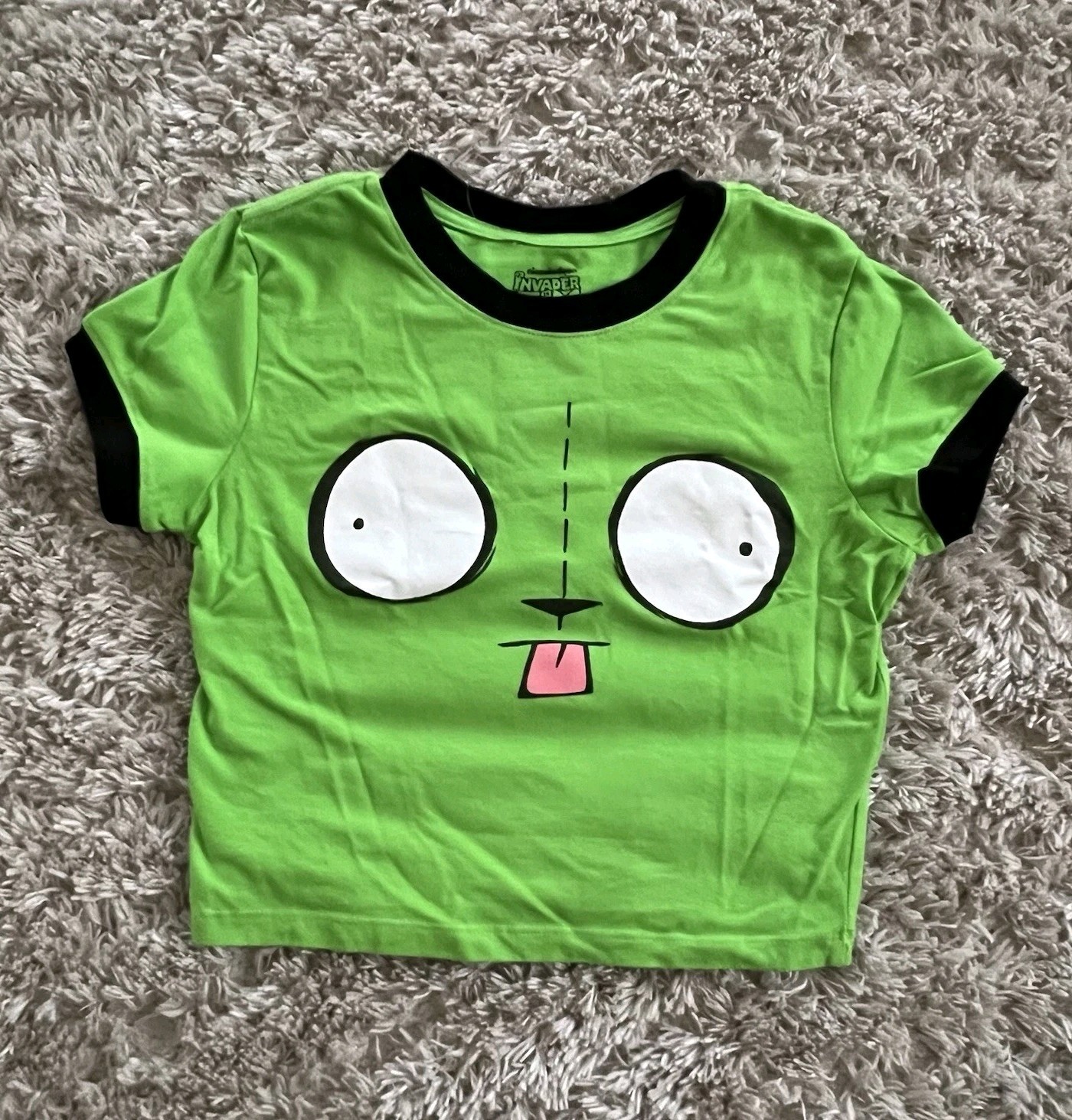 Invader Zim GIR Girls Tee Size SMALL Ringer Baby Crop T-Shirt Green Short Sleeve