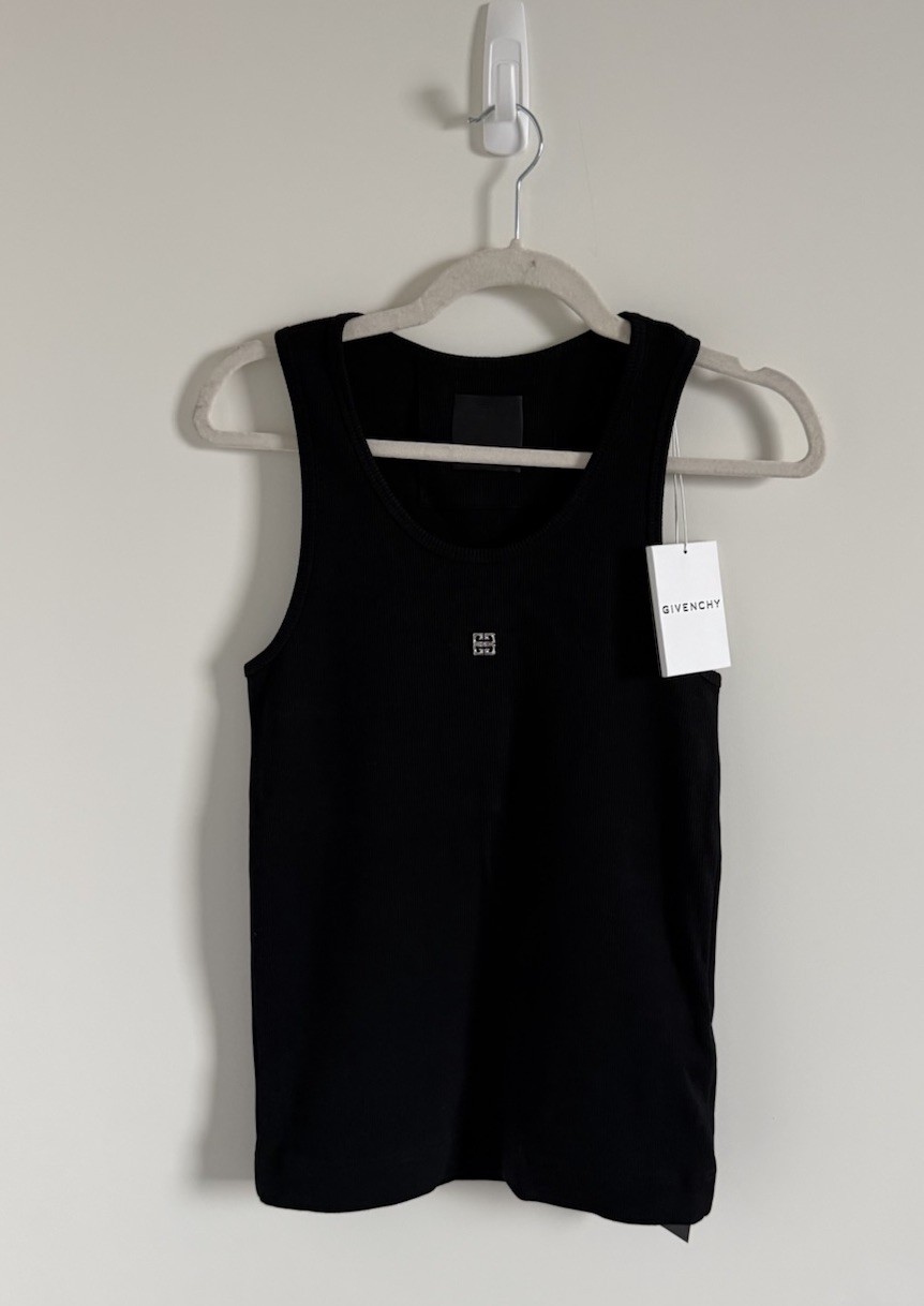 Givenchy Black Rib Scoop Neck Logo Tank Top Sleeveless Women’s Size M