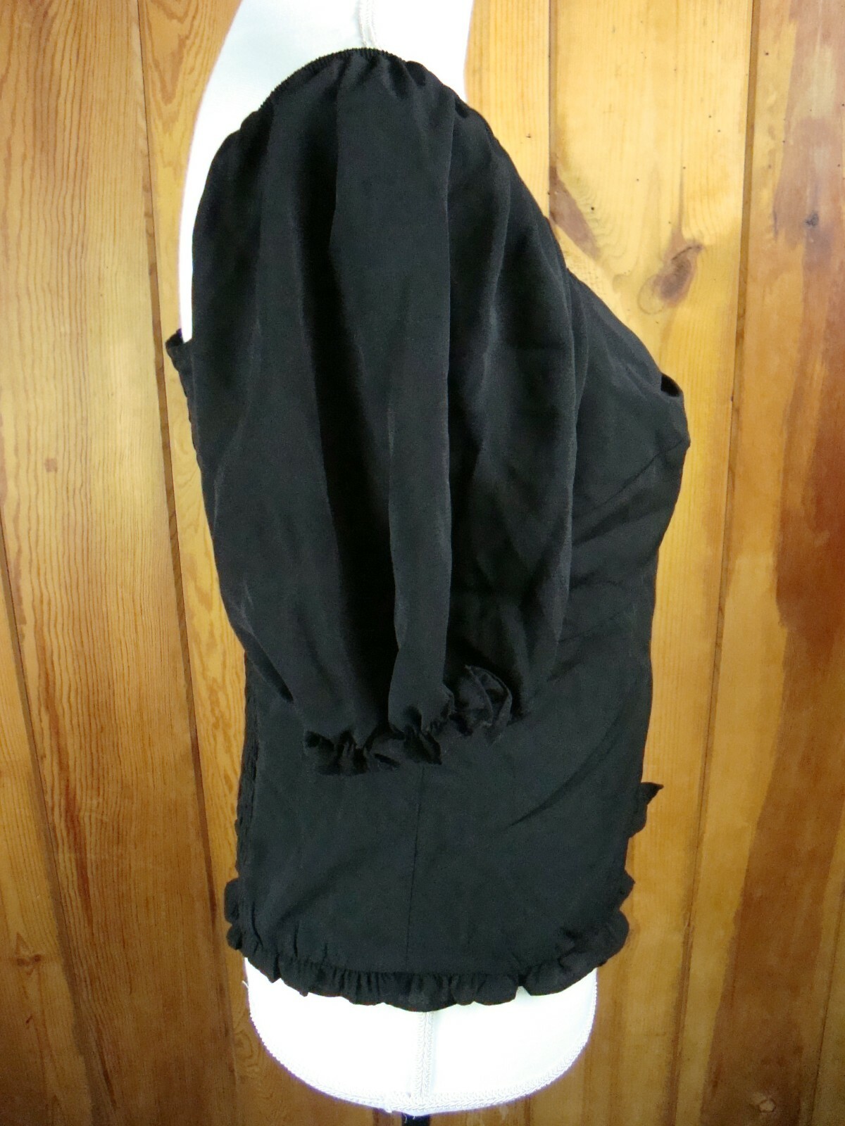 Ash & Violet Womens Black Pleated Pouf Square Neck Top – Black, Medium